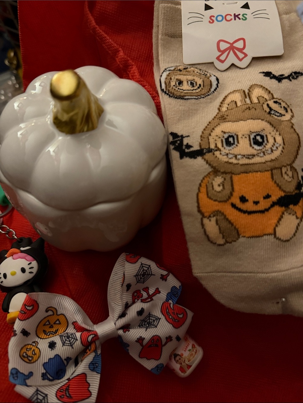 Ceramic pumpkin trinket jar filled